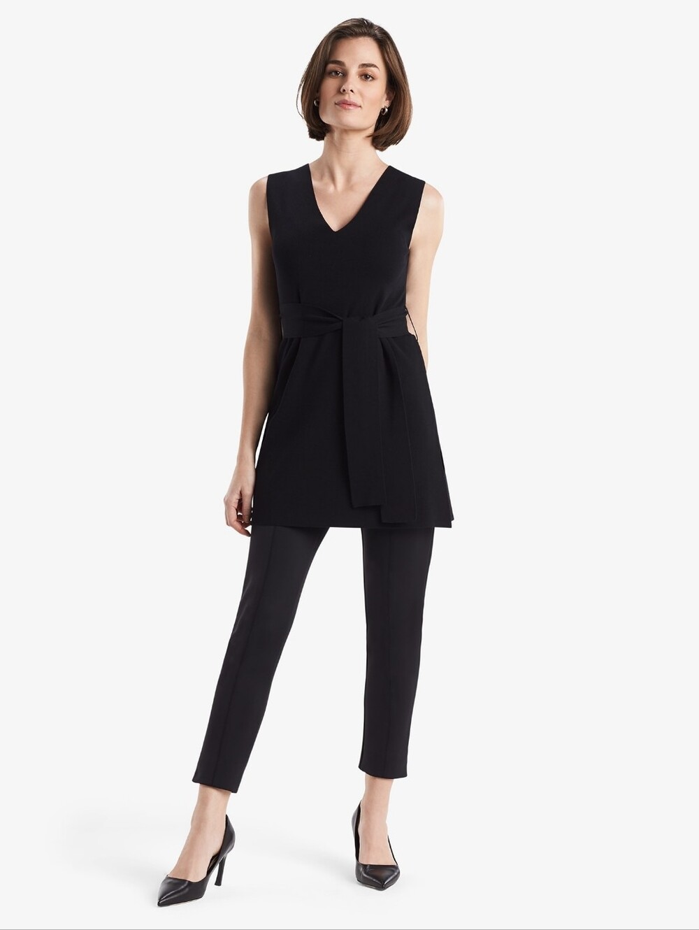 MM Lafleur Linette Top Black Knit Belted Sleeveless Sweater Sz S Business Casual - Picture 3 of 11